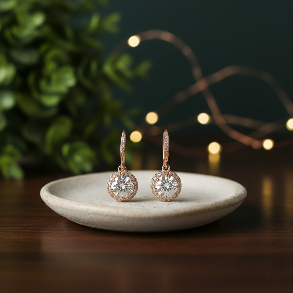 Sparkling Drop Earrings - Rose Gold